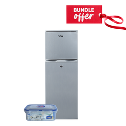 Von VART-19DHS Double Door Fridge 138L - Silver + Get Free Microwave-Safe Airtight Container - 460ml