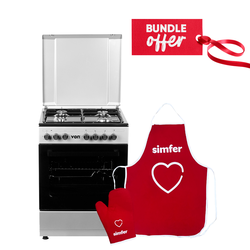 VON Cooker 4 Gas + Electric oven - VAC6S040UY Grey + Get a Free Simfer Apron & Mitten set