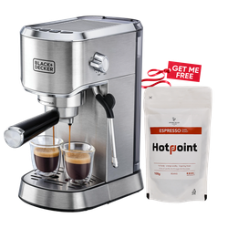 Black+Decker ECM150-B5 Espresso Coffee Machine - Silver + Free 100g Spring Valley Specialty Coffee Beans