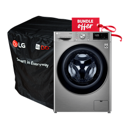 LG F4V5RGP2T Front Load Washer Dryer, 10.5/7KG - Silver + Get Washing Machine Cover Free