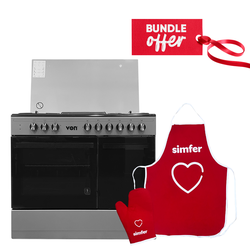 VON Cooker 4 Gas + 2 Electric, cylinder compartment - VAC9S042CS Silver + Get a Free Simfer Apron & Mitten set