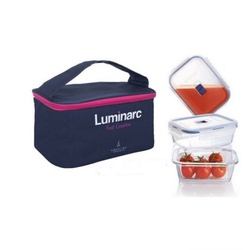 Luminarc P4129 Pure Box Rectangular Container with Blue Lunchbag -  3PC SET