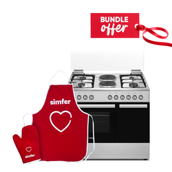 SIMFER Cooker 4 Gas + 2 Electric, cylinder compartment - 9426SEI Semi inox + Get a Free Simfer Apron & Mitten set