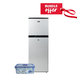 Von VART-19DHY Double Door Fridge 138L - Silver + Get Free Microwave-Safe Airtight Container - 460ml