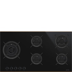 SMEG PV695LCNR 5 Gas Built In HOB, Black Glass -WOK, Cast Iron - 90CM