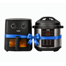 VON VSCP60MMX Pressure Cooker 6L - 1000W + VON VAF065MCK Manual Air Fryer, 6.5L