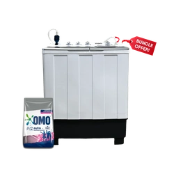 Von VWM-10AHK Twin Tub Washing Machine, White - 10KG +  Get FREE OMO 2KG Auto Wash Powder