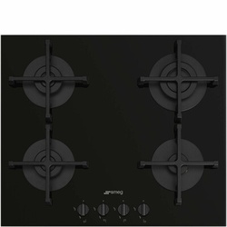 SMEG PV264B 4 Gas Built In HOB, Black Glass Cast Iron - 60CM