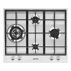 SMEG PX164L 4 Gas Built In HOB  WOK, Cast Iron, Stainless Steel - 60CM