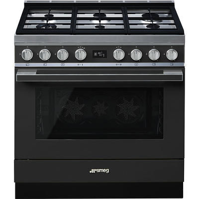 SMEG CPF9GPAN Cooker 6 Gas + Electric Oven Black With Stainless Steel HOB