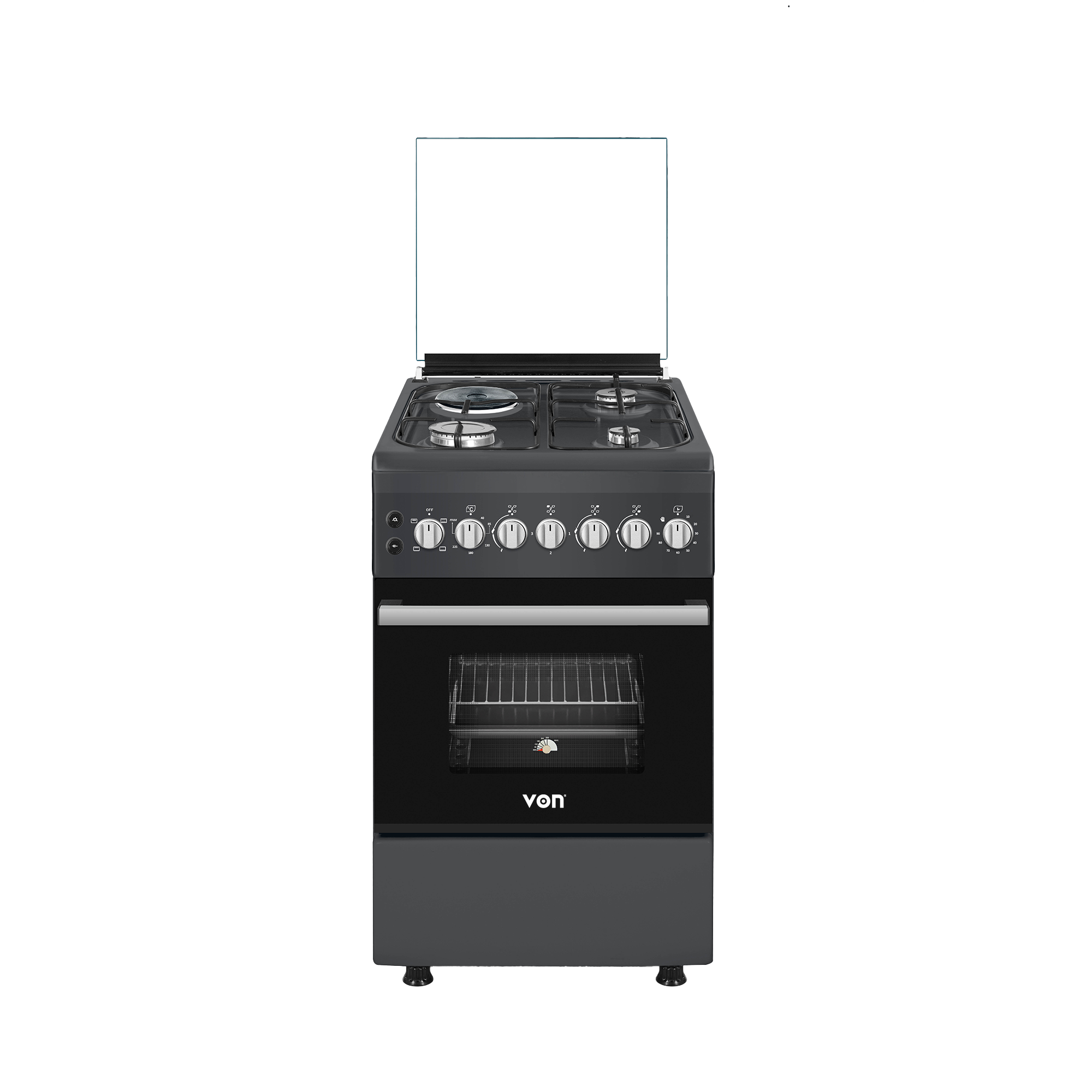 VON VCF563141NFG Freestanding Cooker – 3 Gas + 1 Electric Burners, Enamel Pan Support