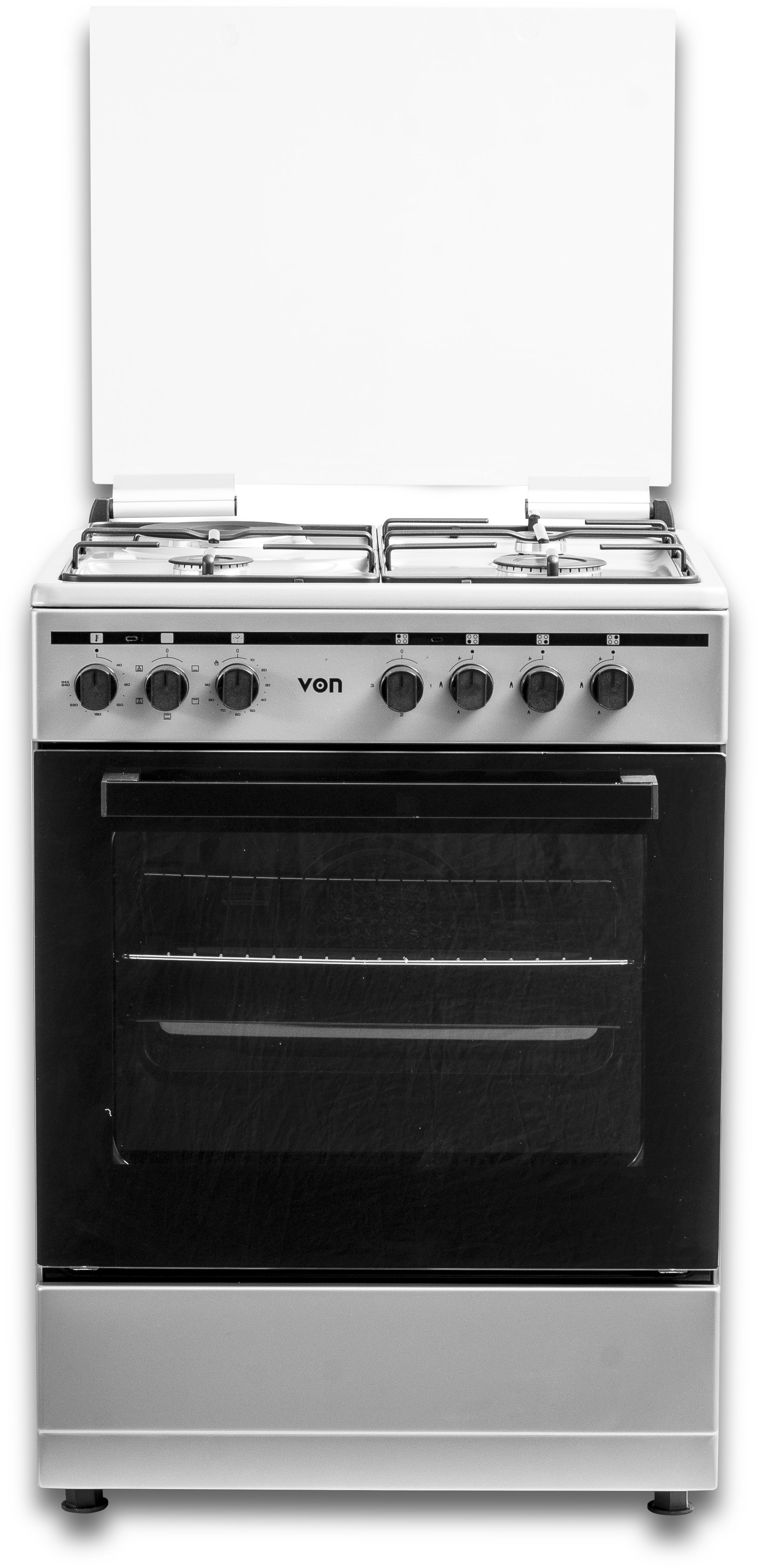 VON VCF653151FSY Freestanding Cooker – 3 Gas + 1 Electric Burners, Thick Enamel Pan Support, Flame Failure Device