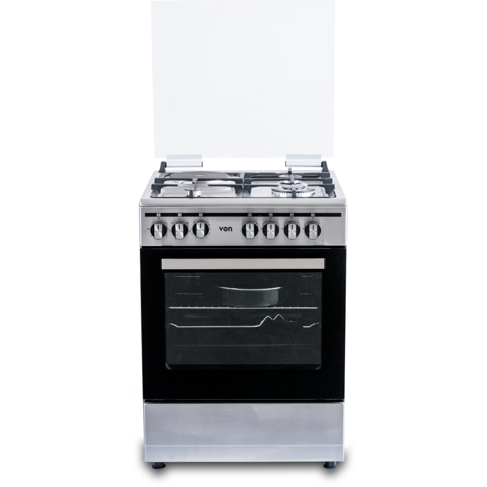 VON VCF663161FSX Freestanding Cooker – 3 Gas + 1 Electric Burners, Cast Iron Pan Support, Flame Failure Device